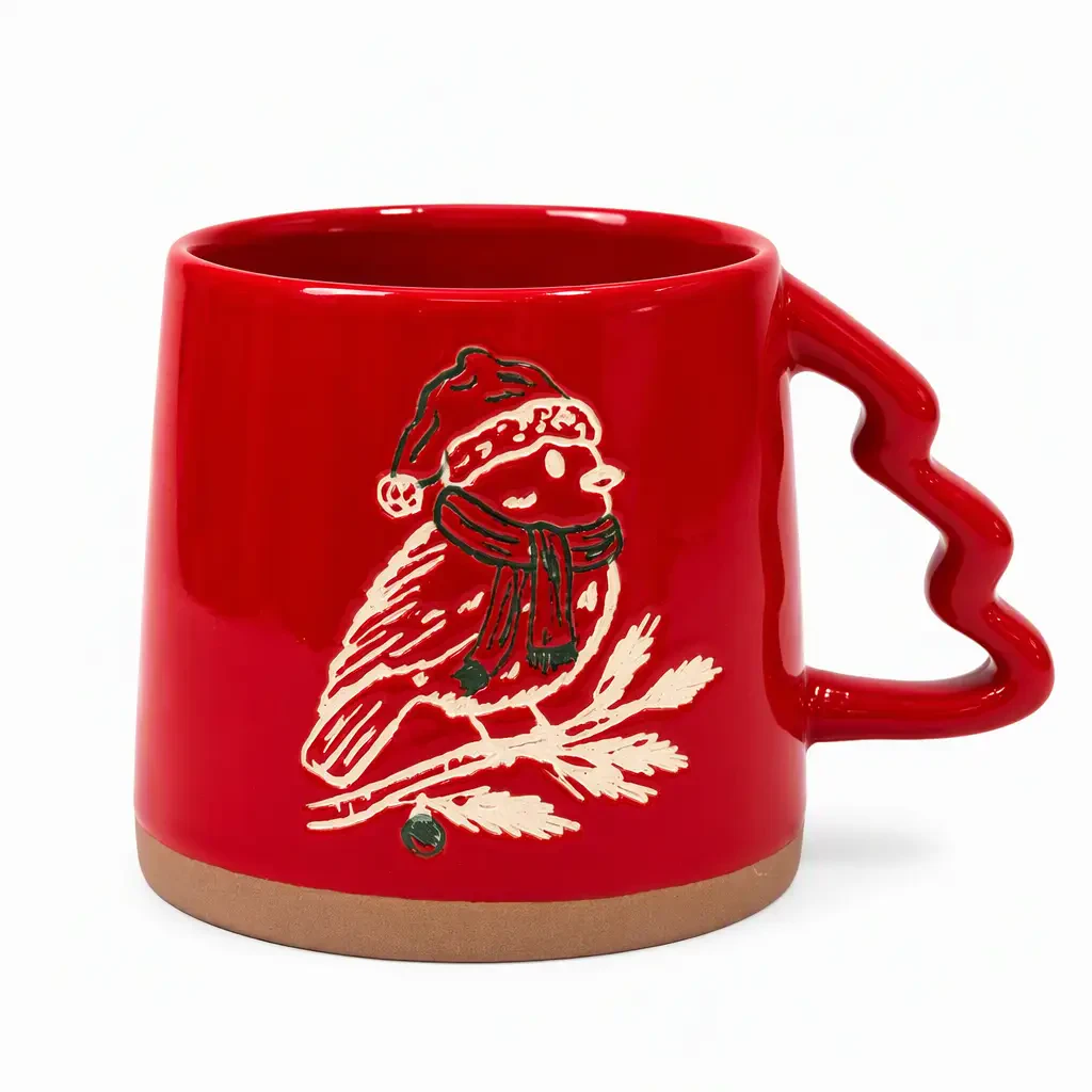 Mugs à café de Noël en céramique personnalisés en gros à anse ondulée – Fabricant OEM