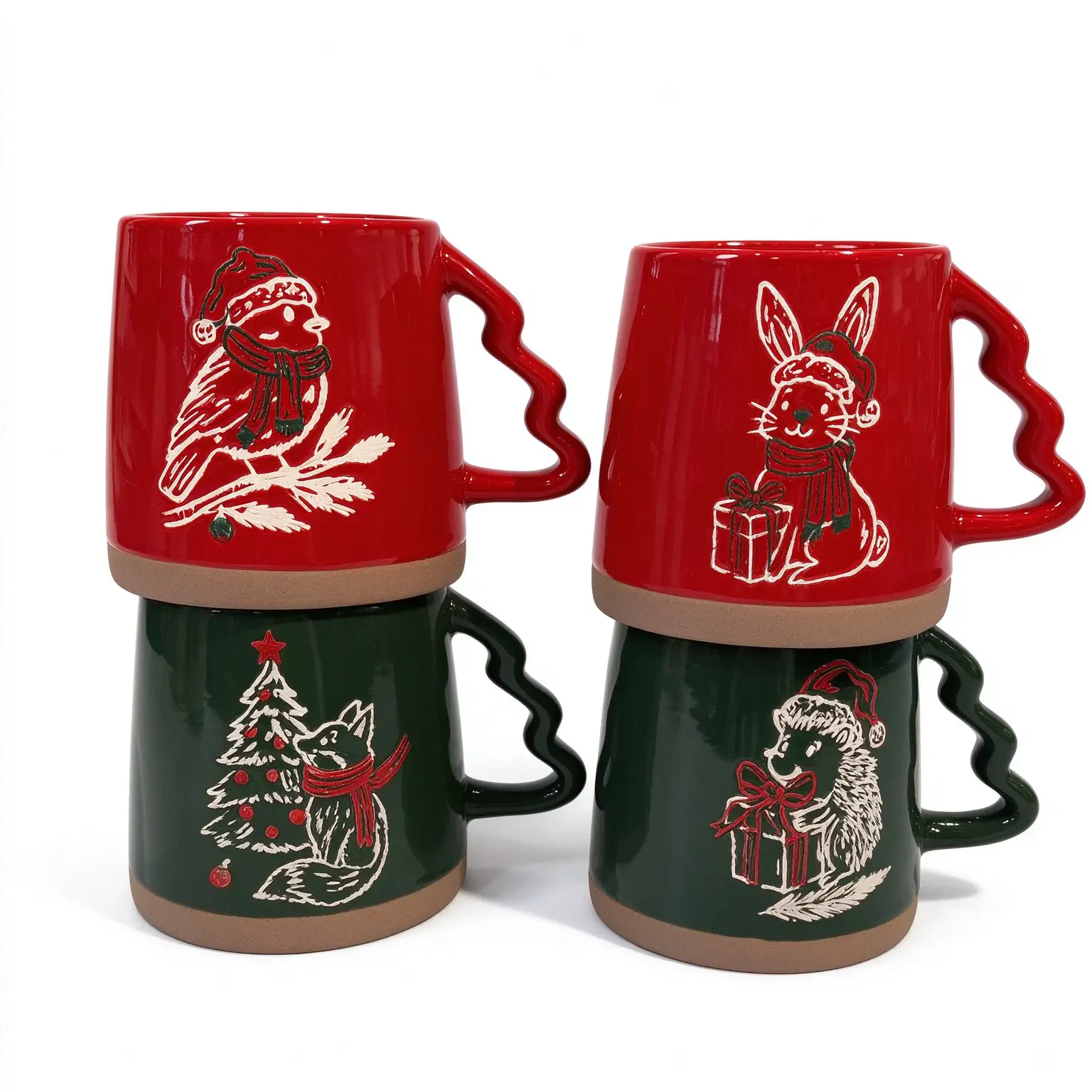 Mugs à café de Noël en céramique personnalisés en gros à anse ondulée – Fabricant OEM