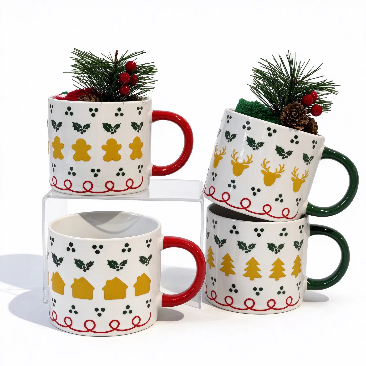 Individuelle Weihnachts-Keramiktassen mit festlichen Mustern | OEM-Tassenhersteller