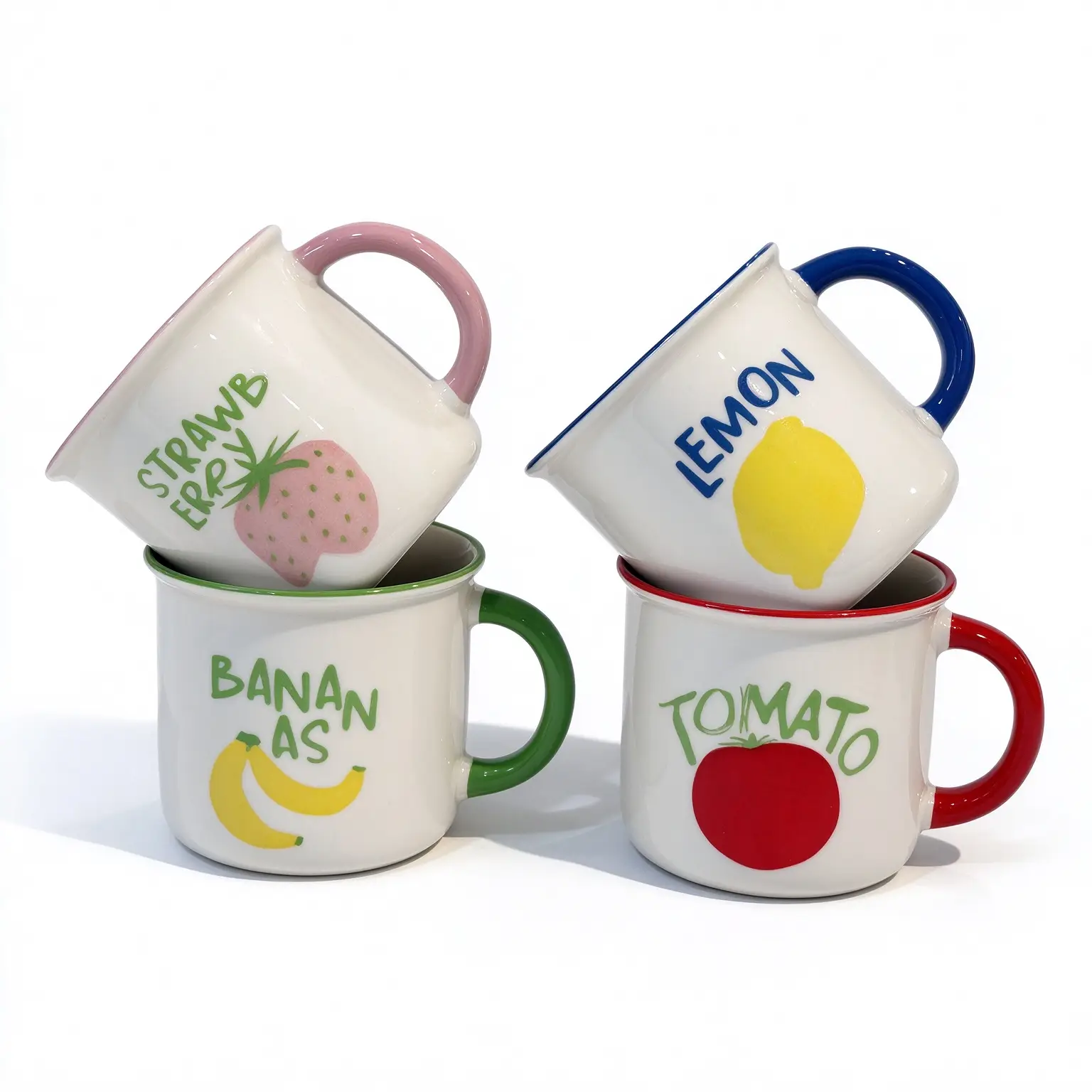 Custom Fruit Ceramic Mugs with Colorful Handles | OEM Ceramic Mug Manufacturer