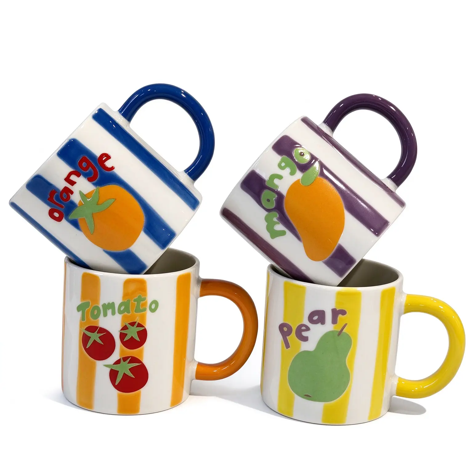 Custom Fruit Pattern Ceramic Mugs with Colorful Handles | OEM Manufacturer
