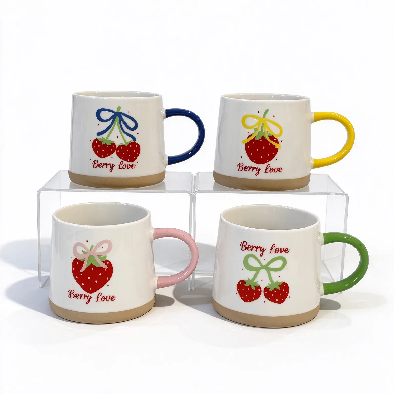 Custom Strawberry Ceramic Mugs with Ribbon Bow Patterns | OEM Mug Manufacturer