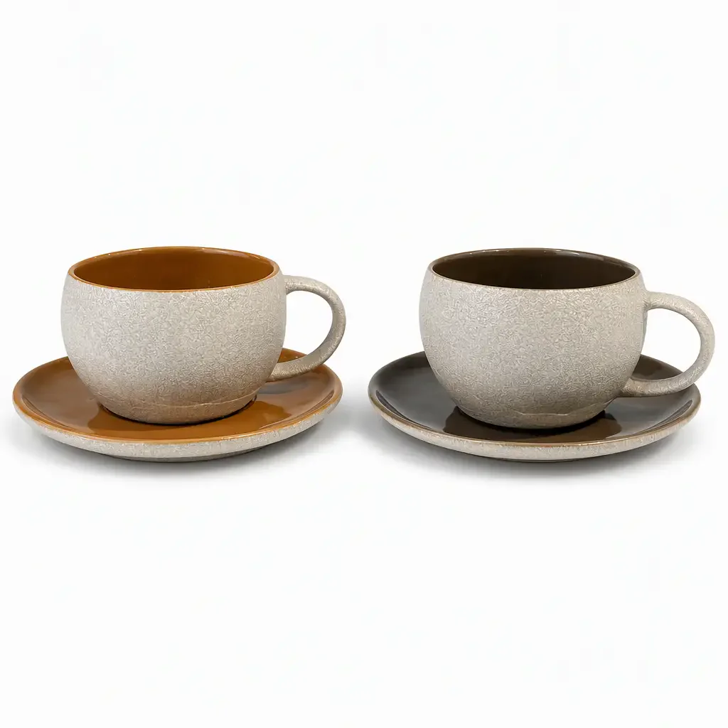 Textured Ceramic Coffee Cup and Saucer Sets – Custom Wholesale