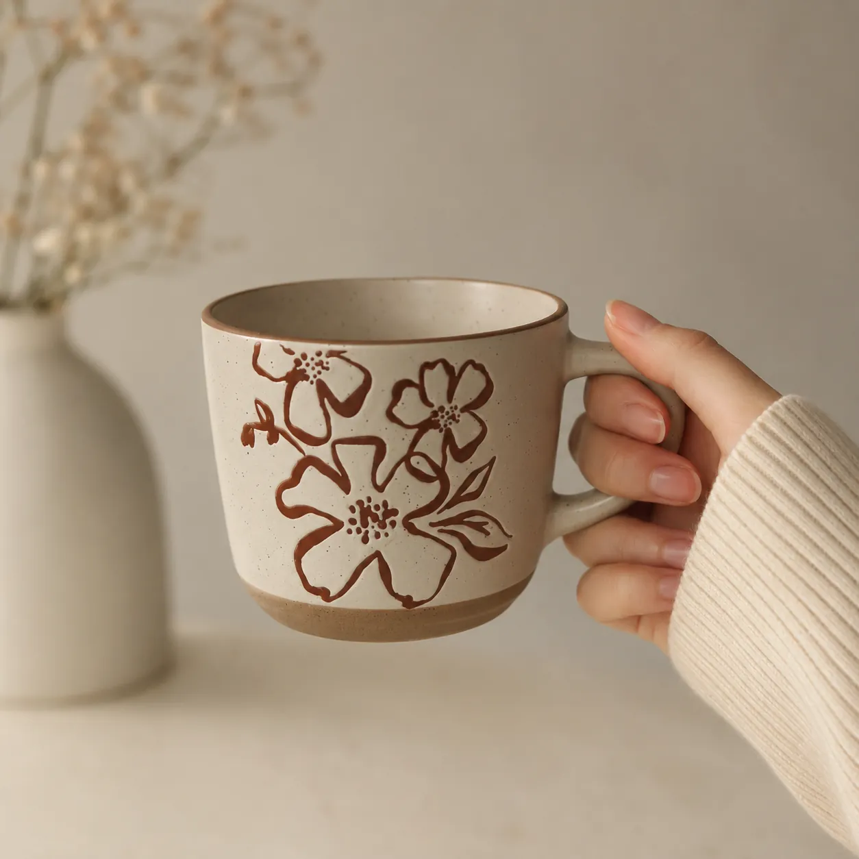 Stoneware Handcrafted Floral Ceramic Mug